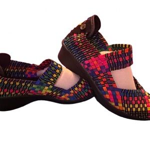 bernie mev. Vibrant Multicolor Woven Wedges